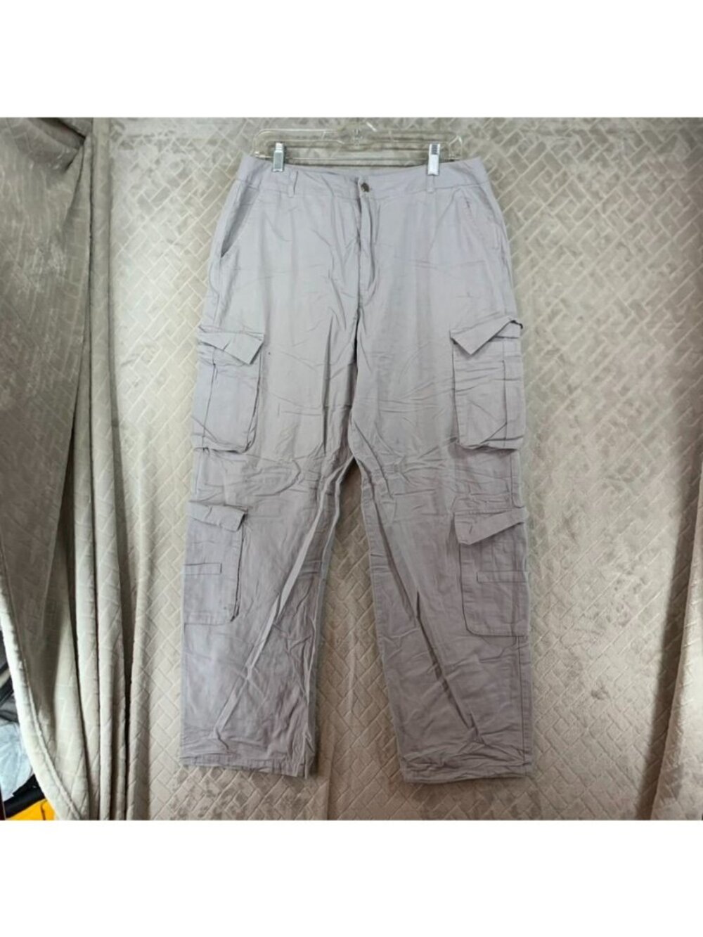 Cargo Pants Mens XL Gray 100% Viscose Multiple Pockets Lightweight Casual Style